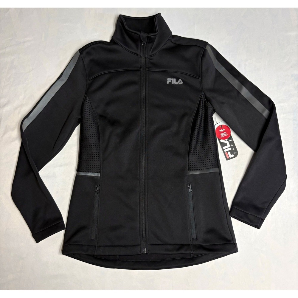 FILA Sport Women's Black Full Zip Fleece Track Jacket Zipped Pockets S